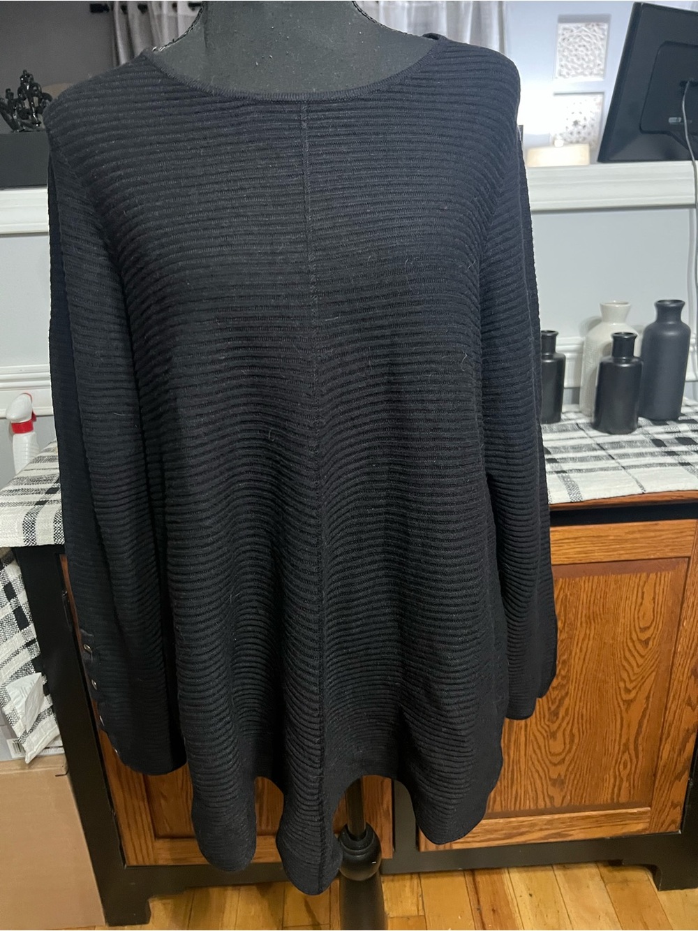 Alfani Black Ribbed Crewneck Sweater